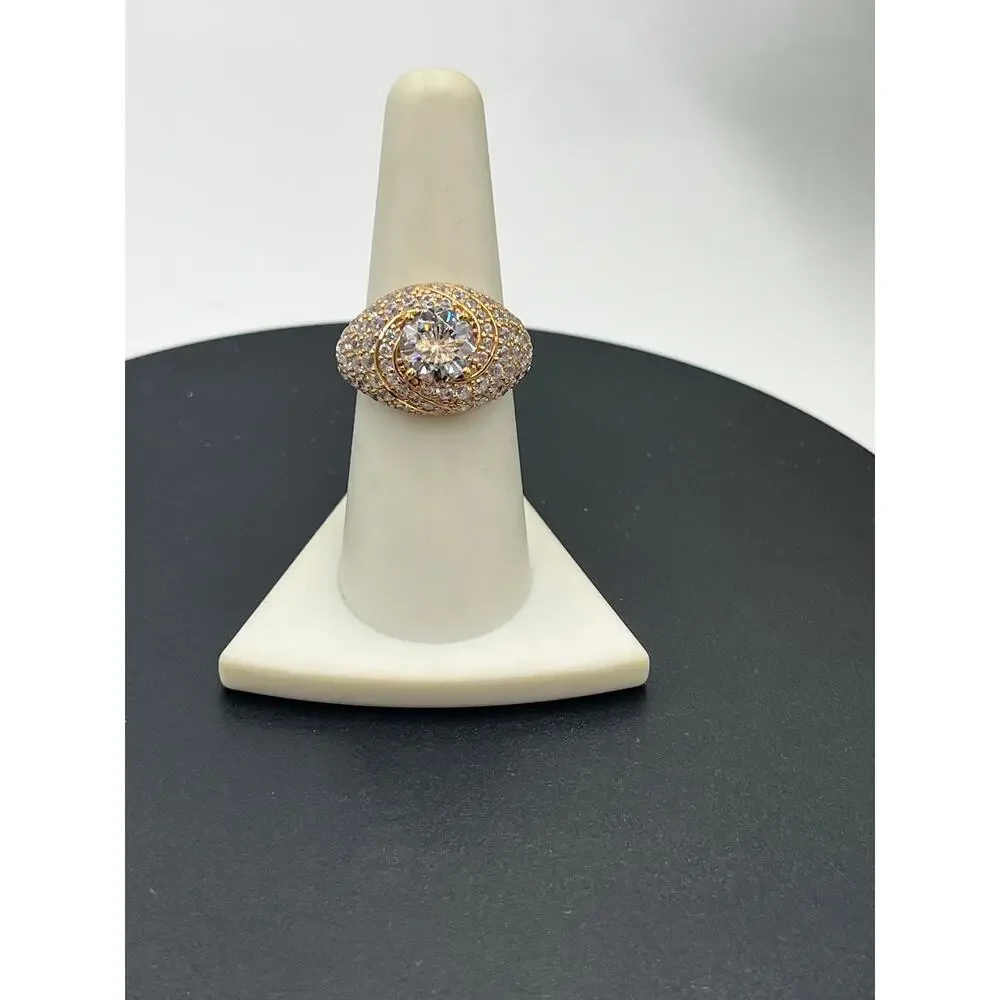 Vietnam 925 Rose Gold Plated 1.25 ct Blue Topaz CZ Cocktail Ring Sz‎ 7.75 - 7.8g
